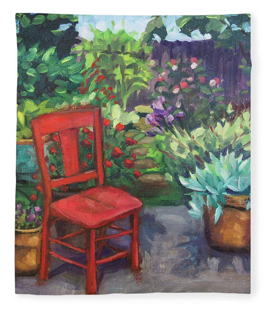 Oregon Fleece Blanket featuring the painting The Red Chair by Tara D Kemp