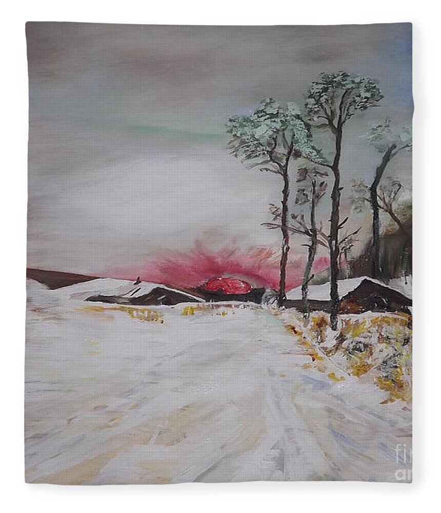 Acrylic Painting Fleece Blanket featuring the painting The Red Sun by Denise Morgan