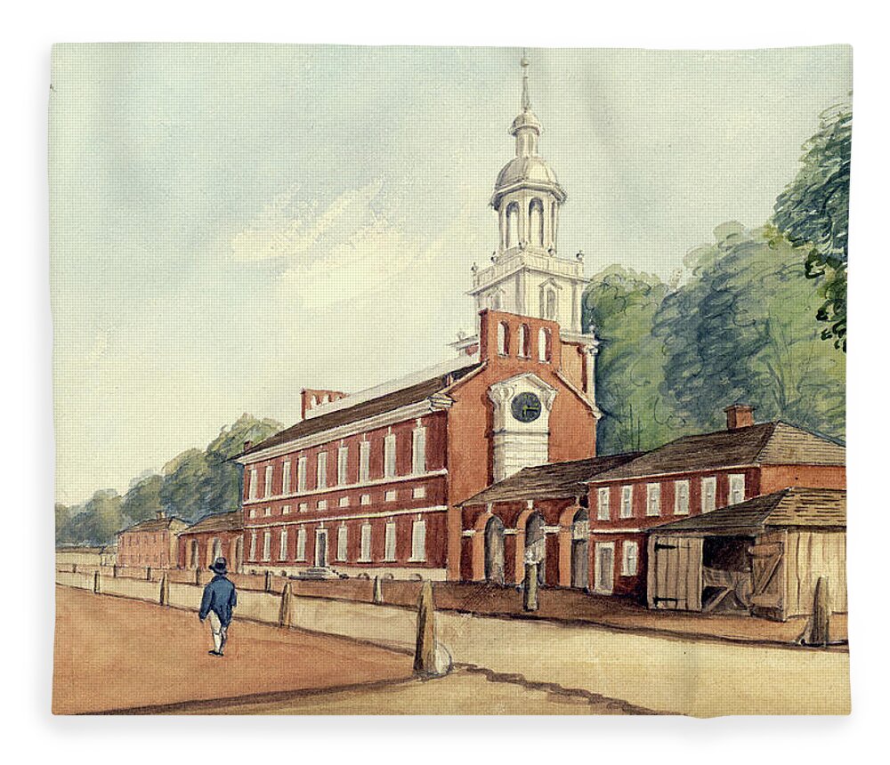 William Breton Fleece Blanket featuring the drawing The State House in 1778 by William Breton