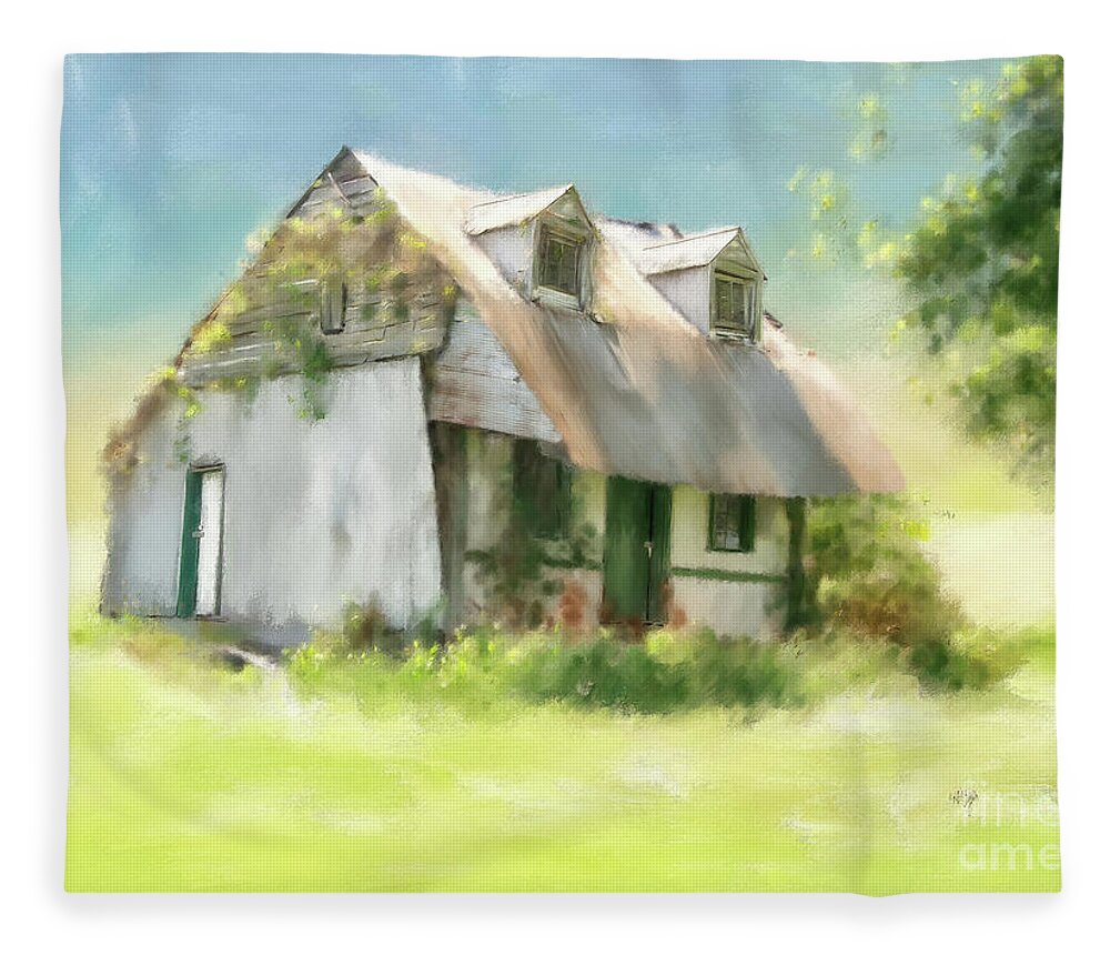 House Fleece Blanket featuring the digital art The Summer Cottage by Lois Bryan