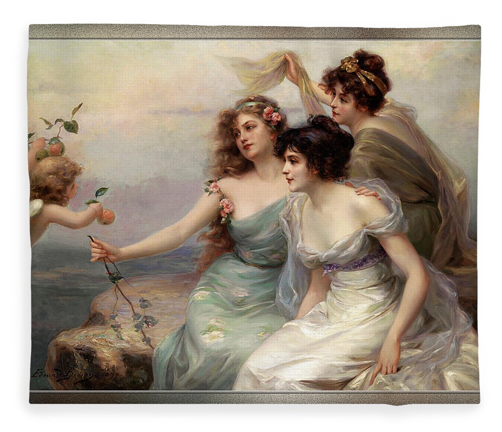 The Three Graces Fleece Blanket featuring the painting The Three Graces Die drei Grazien by Edouard Bisson by Rolando Burbon