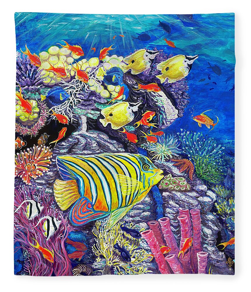 Donna Yates Artist Fleece Blanket featuring the painting The Vibrant Sea by Donna Yates