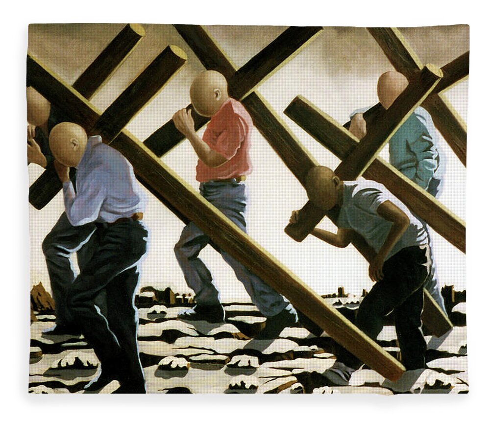 Surreal Fleece Blanket featuring the painting The Walk by Anthony Falbo