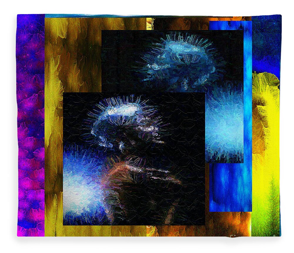 Music Celebrity Fleece Blanket featuring the mixed media These Colors I Hear When Nancy Wilson Sings Turned to Blue by Aberjhani