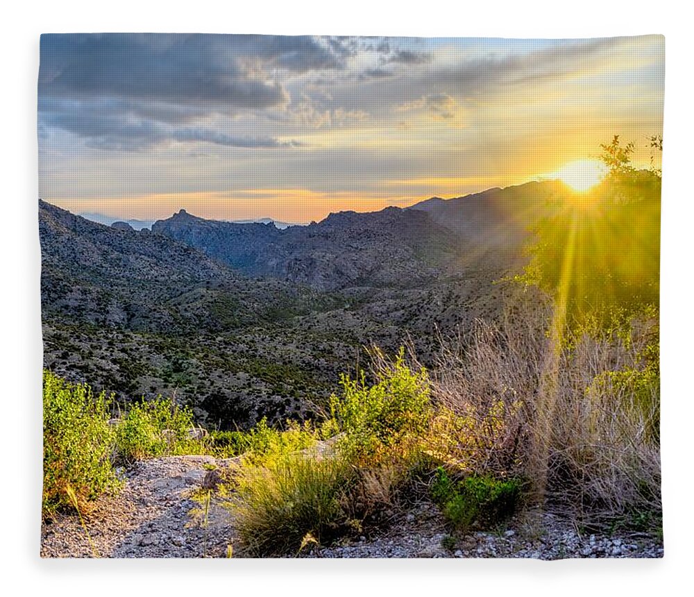 Thimble Fleece Blanket featuring the photograph Thimble Peak Vista Sun, Tucson, Arizona by Chance Kafka