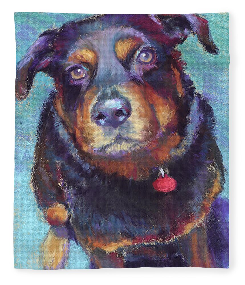 Rottweiler Fleece Blanket featuring the painting Those Eyes by Susan Jenkins