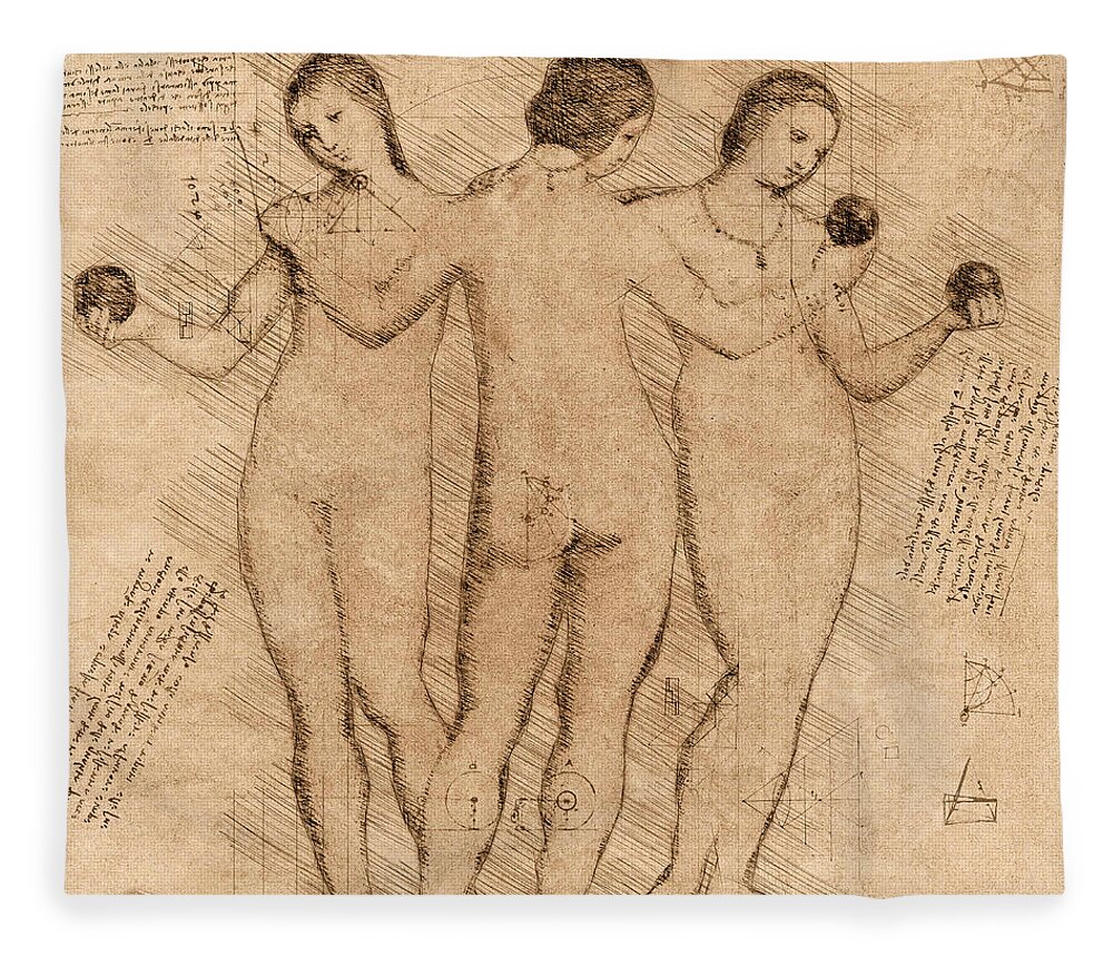 Leonardo Fleece Blanket featuring the digital art Three Graces - II by Alex Mir