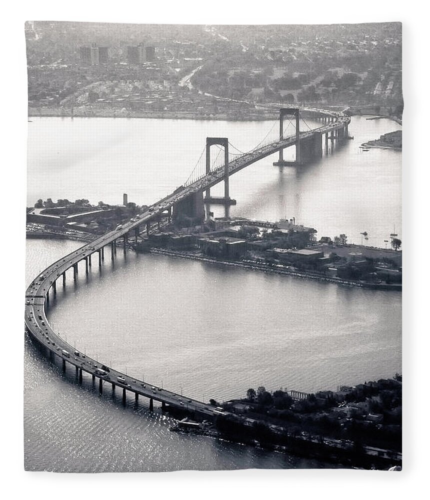 Outdoors Fleece Blanket featuring the photograph Throgs-neck Bridge - Nyc by Original Photography By Neos Design - Cory Eastman