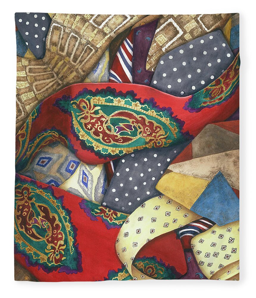 Ties Fleece Blanket featuring the painting Tie One On by Lori Taylor