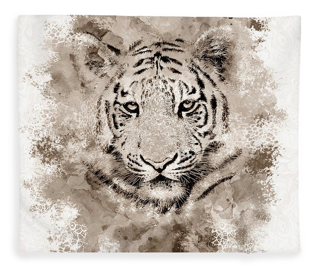 Tiger Fleece Blanket featuring the digital art Tiger 4 by Lucie Dumas