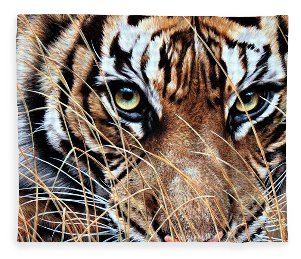 Paintings Fleece Blanket featuring the painting Tiger Eyes by Alan M Hunt by Alan M Hunt