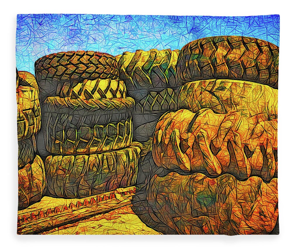 Tire Stacks Fleece Blanket featuring the photograph Tire Stacks by Bellesouth Studio