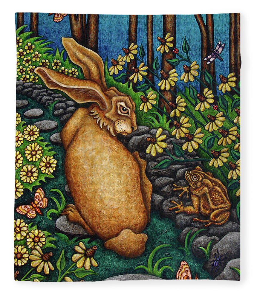 Hare Fleece Blanket featuring the painting Toad's Transgression by Amy E Fraser