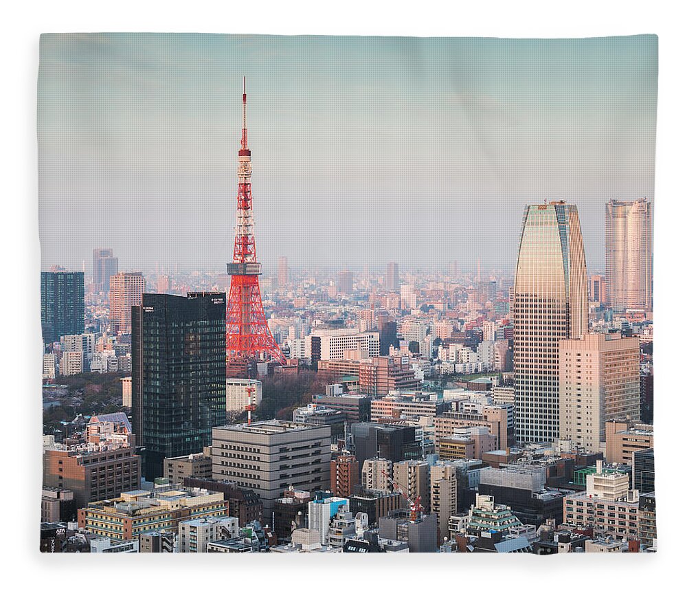 Tokyo Fleece Blanket featuring the photograph Tokyo tower and city at sunrise, Japan by Matteo Colombo