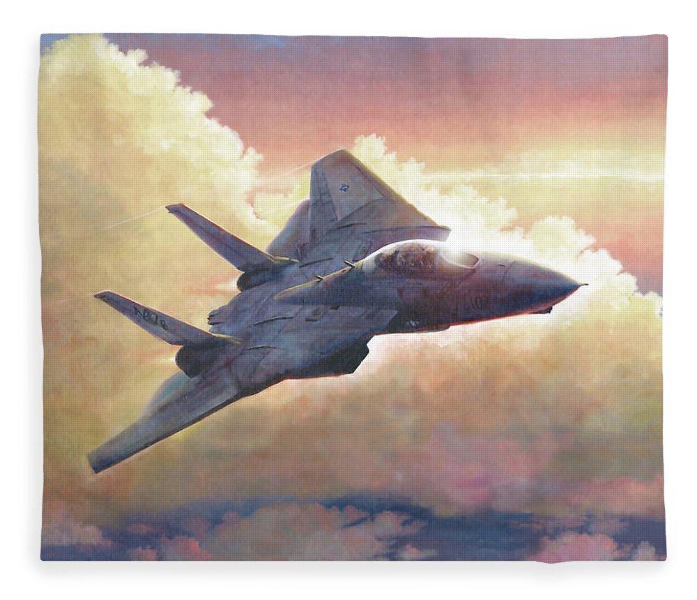 Aviation Fleece Blanket featuring the painting Tomcat by Douglas Castleman