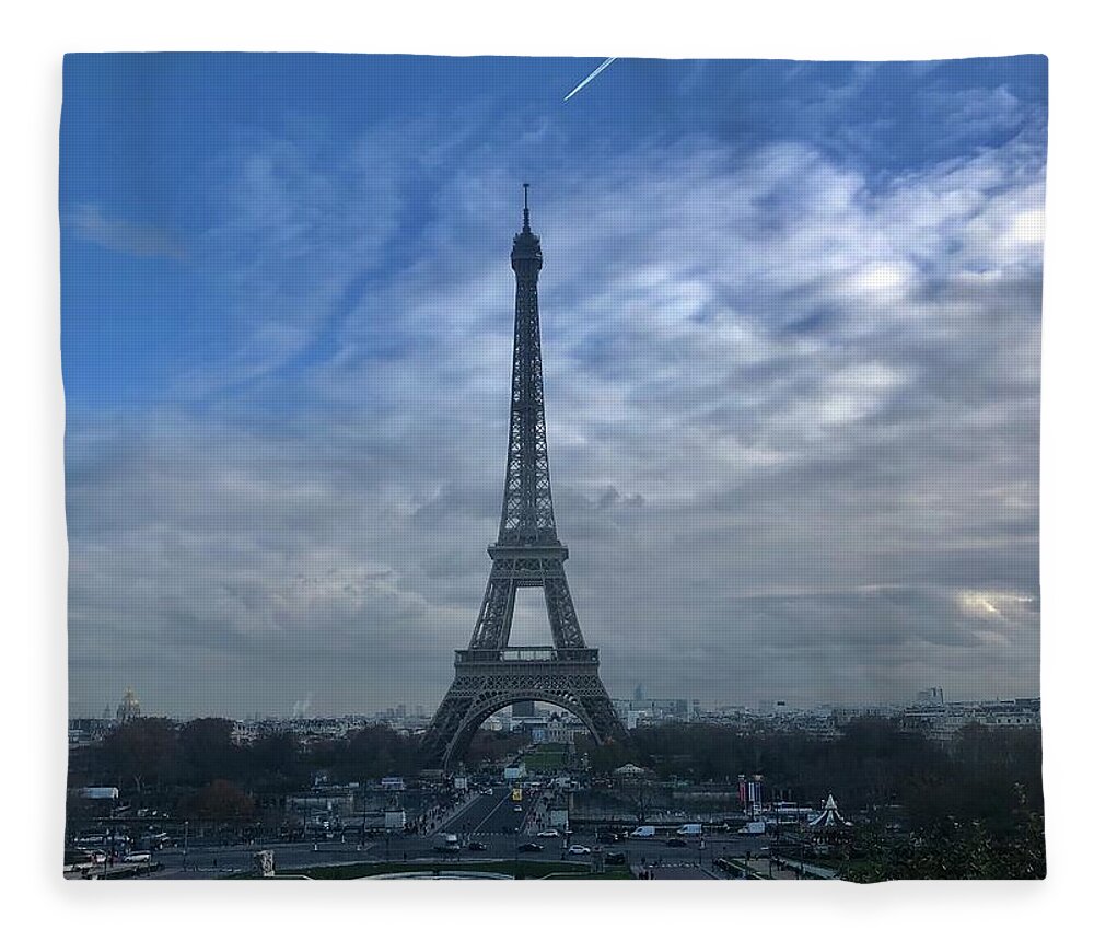 Paris Fleece Blanket featuring the mixed media Tour Eiffel by Lauren Serene