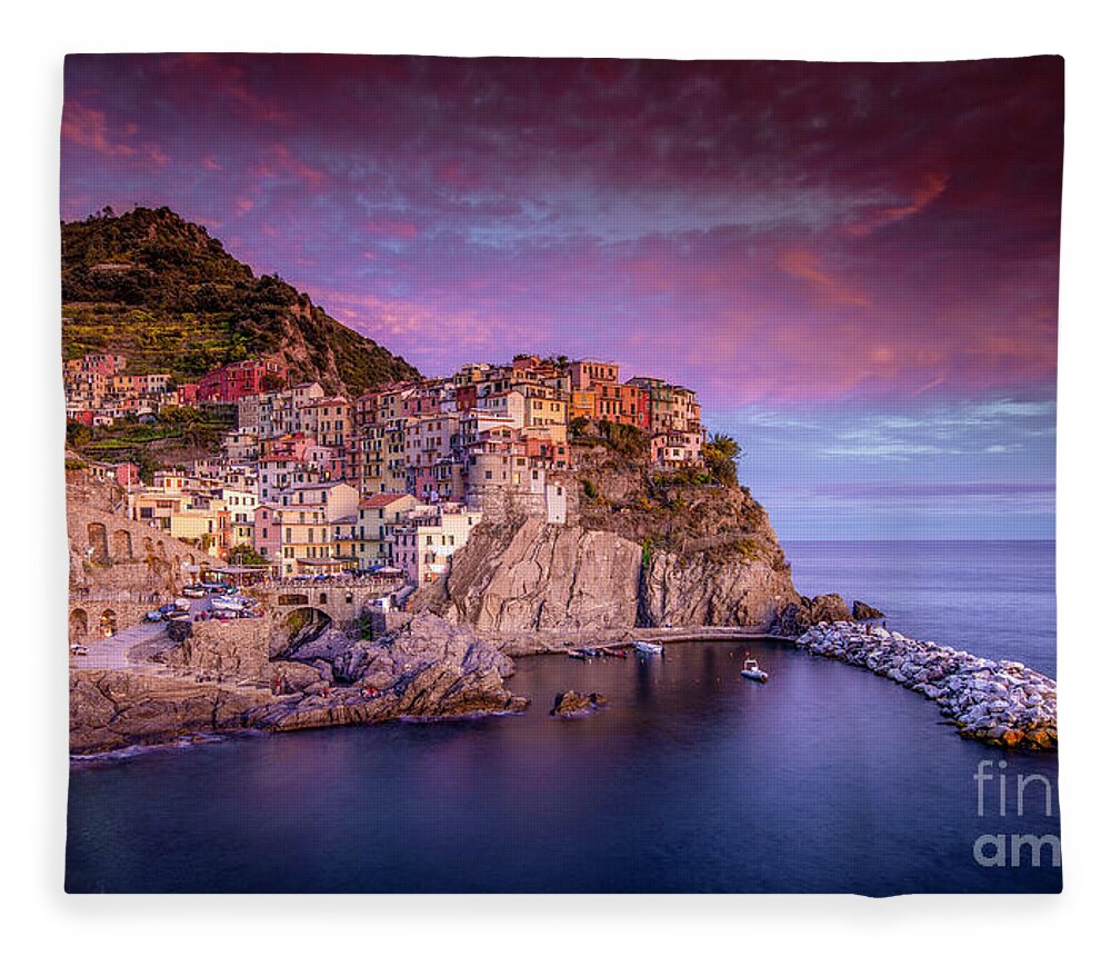 Marco Crupi Fleece Blanket featuring the photograph Tramonto Sunset in Manarola by Marco Crupi