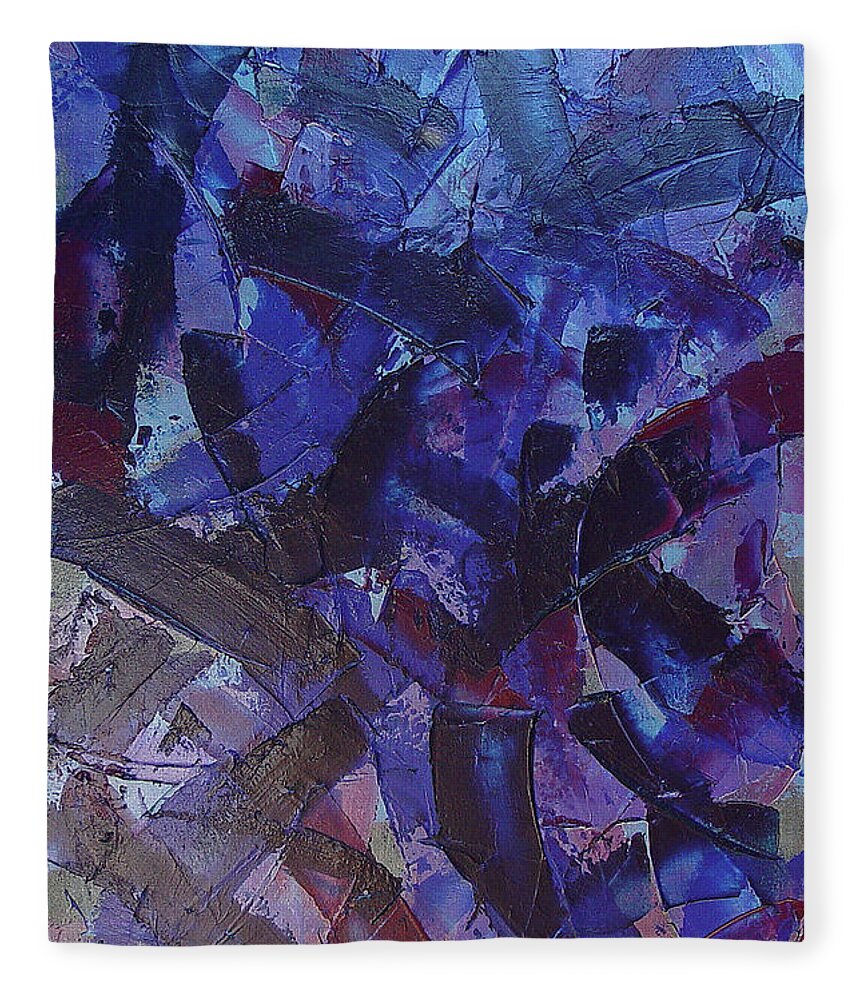 Blue Fleece Blanket featuring the painting Transitions with Blue and Magenta by Dean Triolo