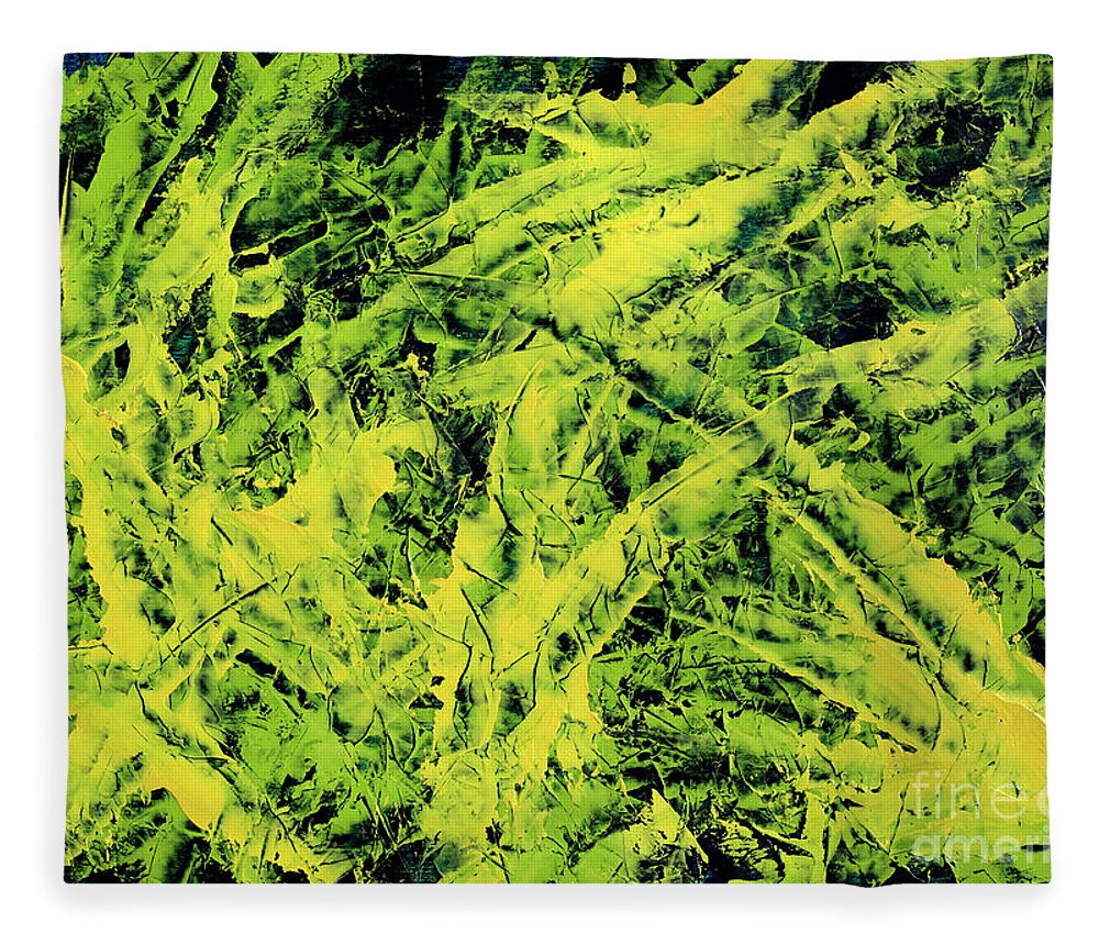 Abstract Fleece Blanket featuring the painting Transitions with Yellow, Green and Blue by Dean Triolo
