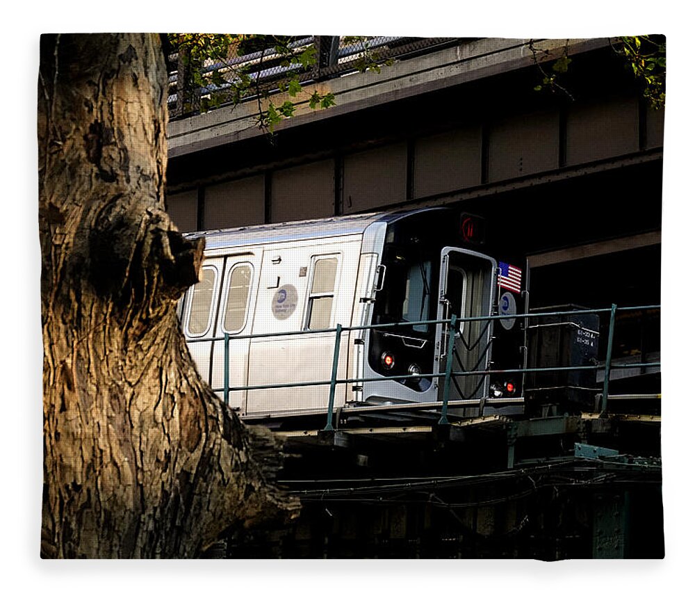 Subway Fleece Blanket featuring the photograph Tree and Train by Steve Ember