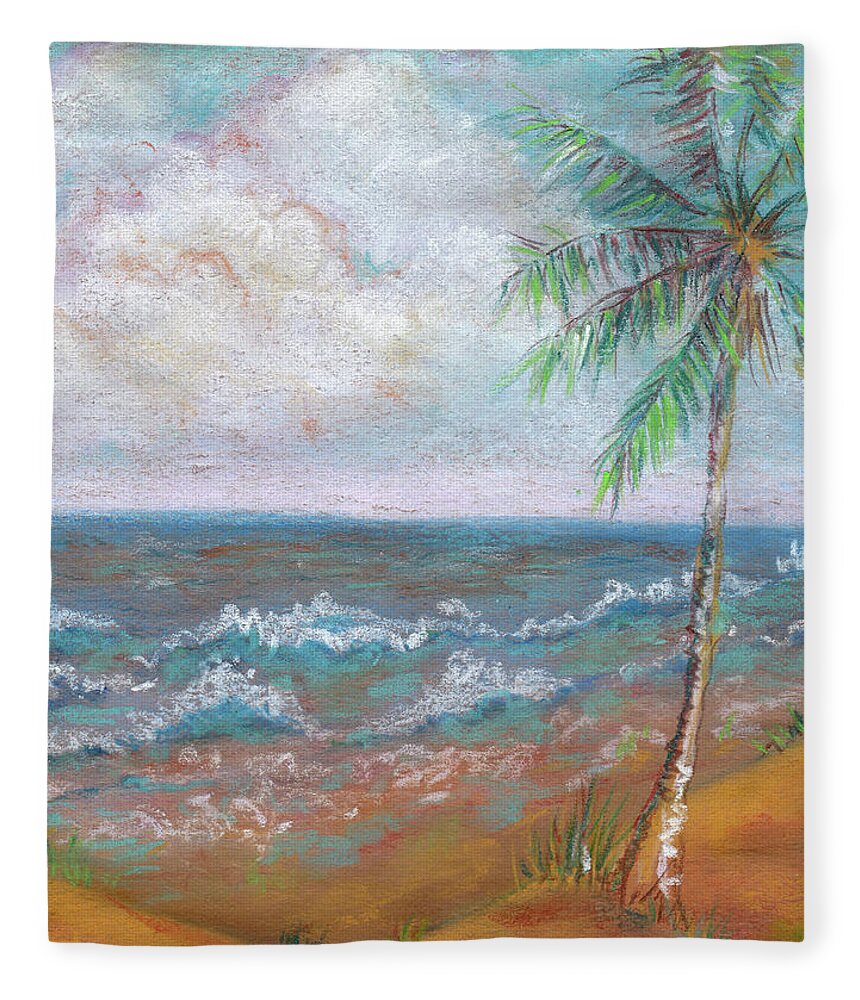 Tropical beach with palm trees and sea Fleece Blanket