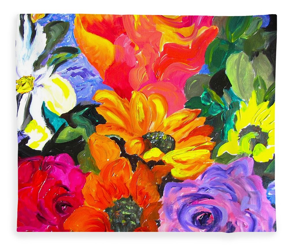 Daisy Fleece Blanket featuring the painting Tropical Colors by Barbara O'Toole