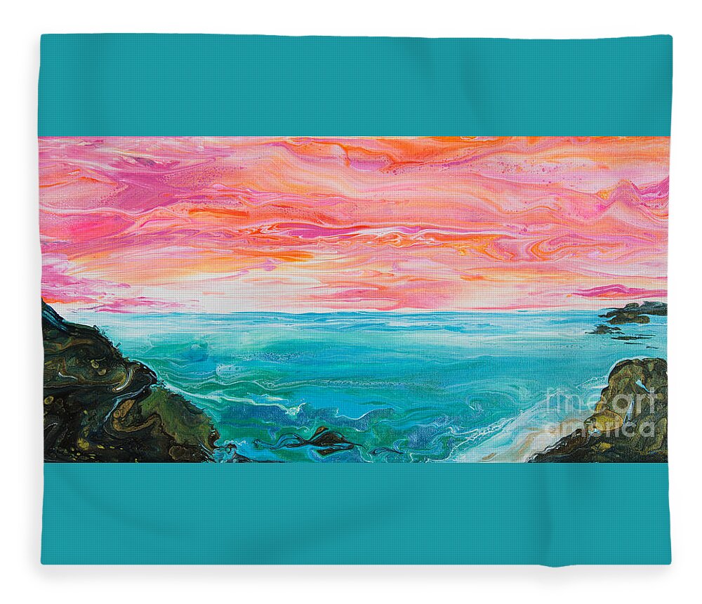 Sunset-sky Tropical-waters Ocean Fleece Blanket featuring the painting Tropical Ocean 5303 by Priscilla Batzell Expressionist Art Studio Gallery