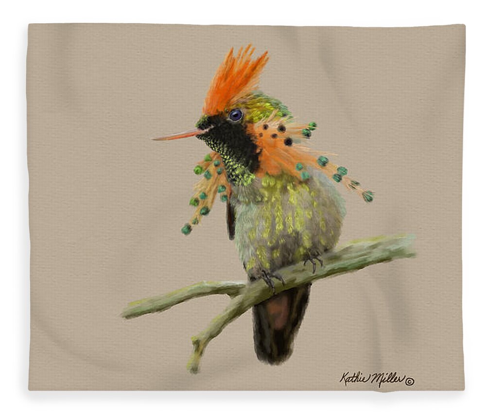 Hummingbird Fleece Blanket featuring the digital art Tufted Coquette Hummingbird by Kathie Miller