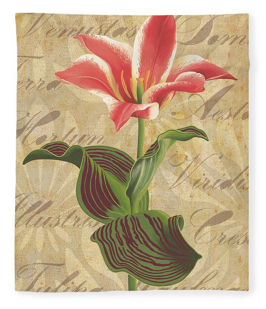 Tulip Fleece Blanket featuring the painting Tulipa Kaufmanniana Summer by Nikita Coulombe