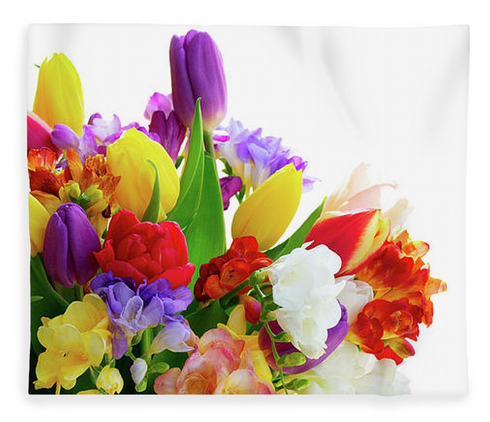Tulips Fleece Blanket featuring the photograph Tulips and Freesia by Anastasy Yarmolovich