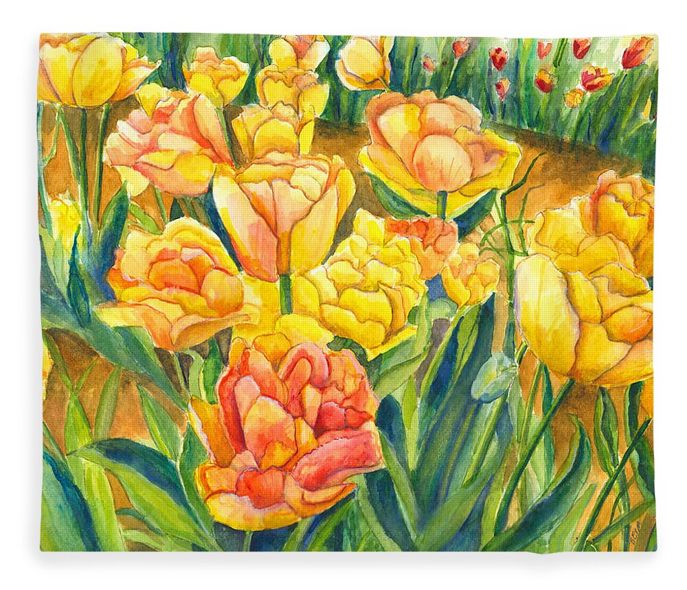 Tulips Fleece Blanket featuring the painting Tulips by Clara Sue Beym