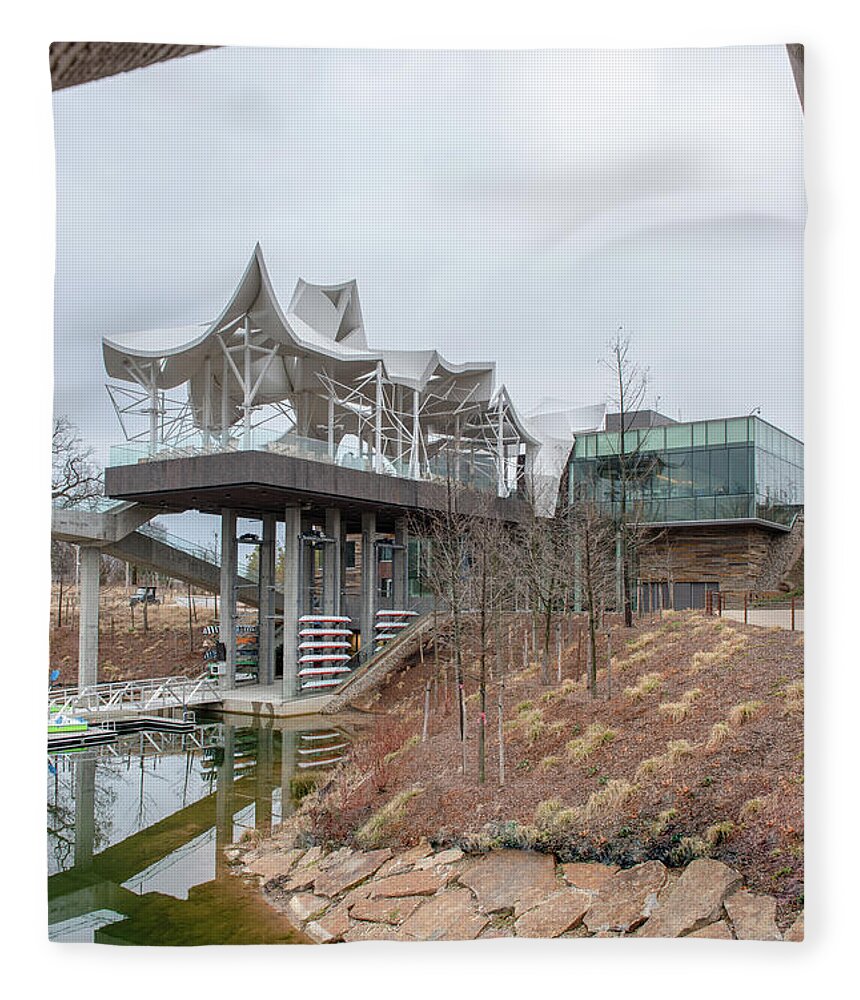 Gathering Place Fleece Blanket featuring the photograph Tulsas Gathering Place Boathouse by Bert Peake