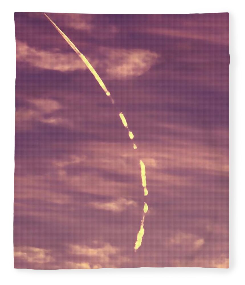 Abstract Fleece Blanket featuring the photograph Turning Jet with Broken Contrail by Judy Kennedy