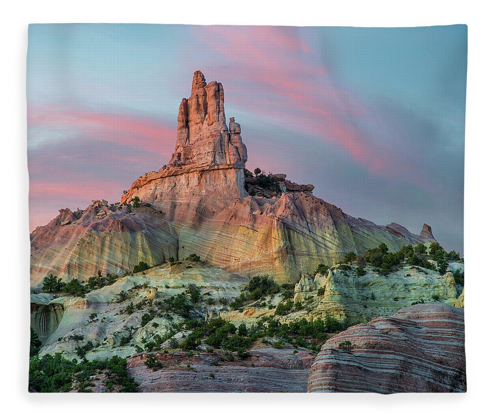 00563970 Fleece Blanket featuring the photograph Twilight At Church Rock, Red Rock State Park, New Mexico by Tim Fitzharris