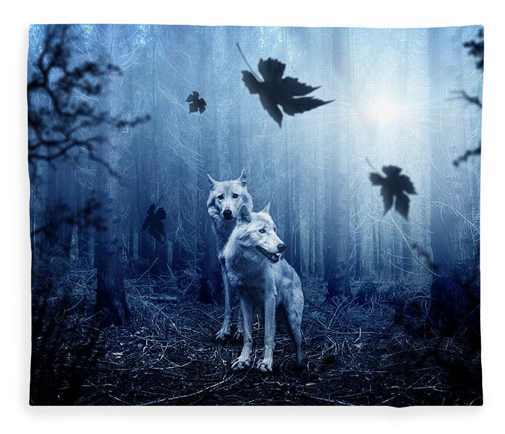 Cute Fleece Blanket featuring the photograph Two wolves by Top Wallpapers