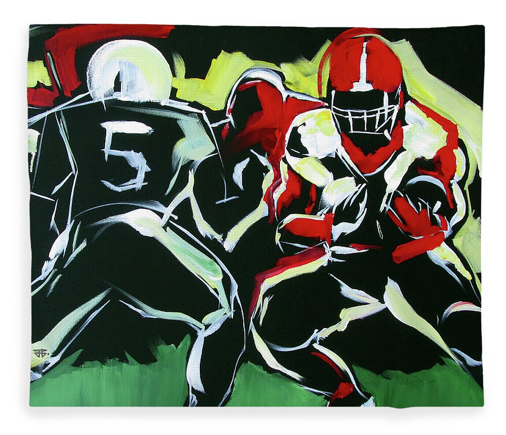 Uga Football Fleece Blanket featuring the painting UGA Dodge by John Gholson