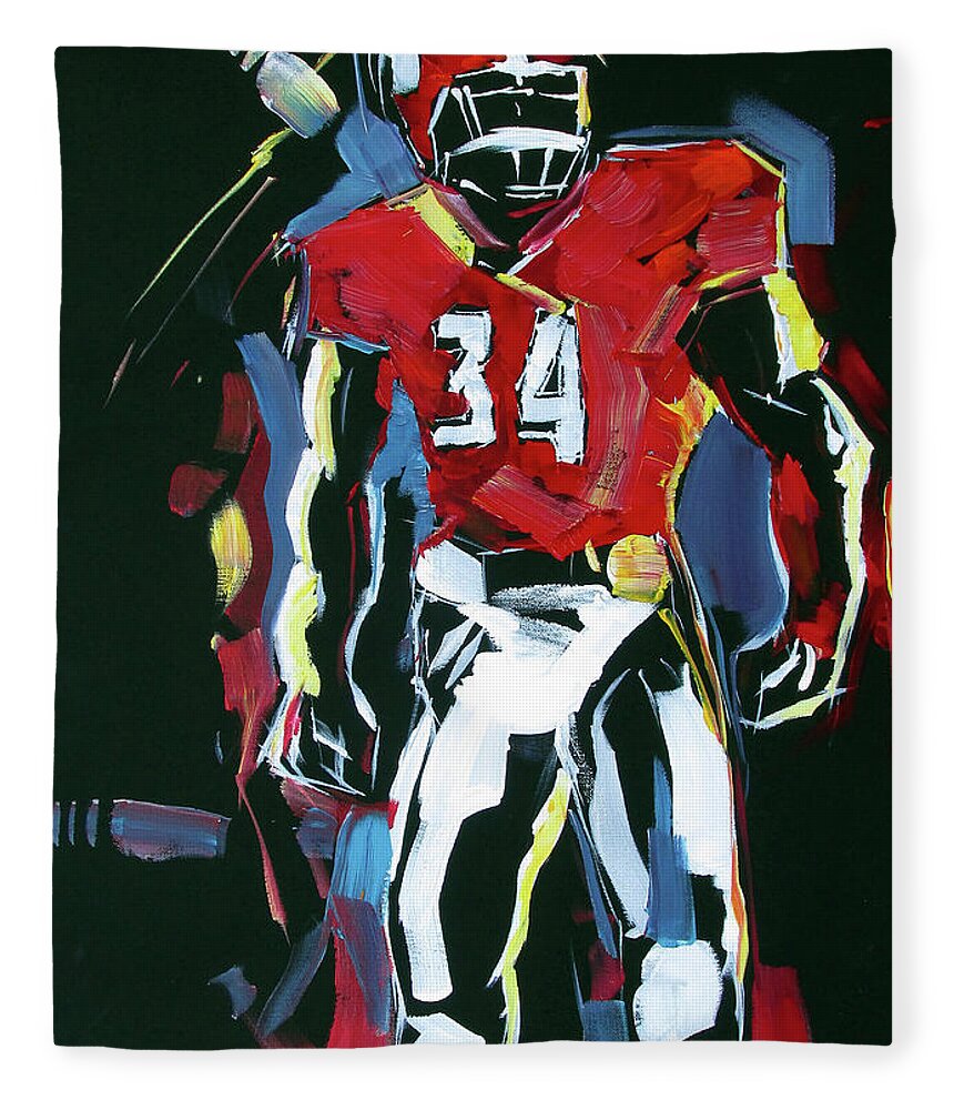 Uga Football Fleece Blanket featuring the painting UGA number 34 by John Gholson