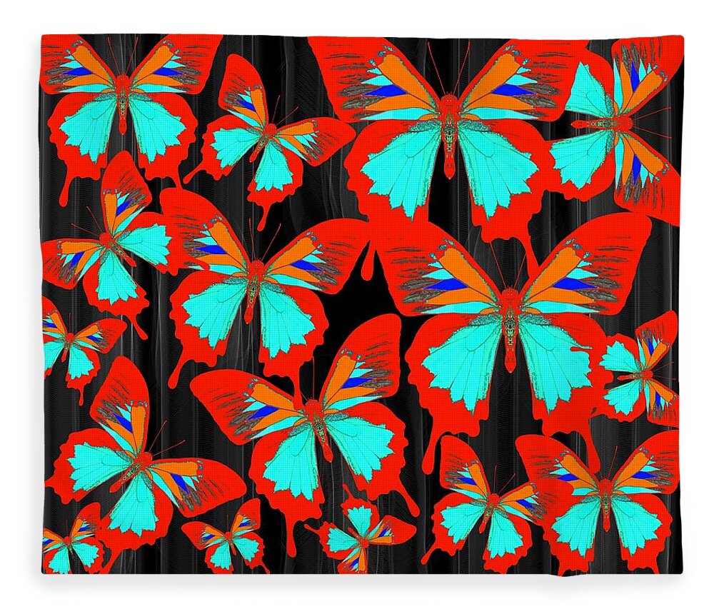 Ulysses Butterfly Fleece Blanket featuring the drawing Ulysses Multi Red by Joan Stratton