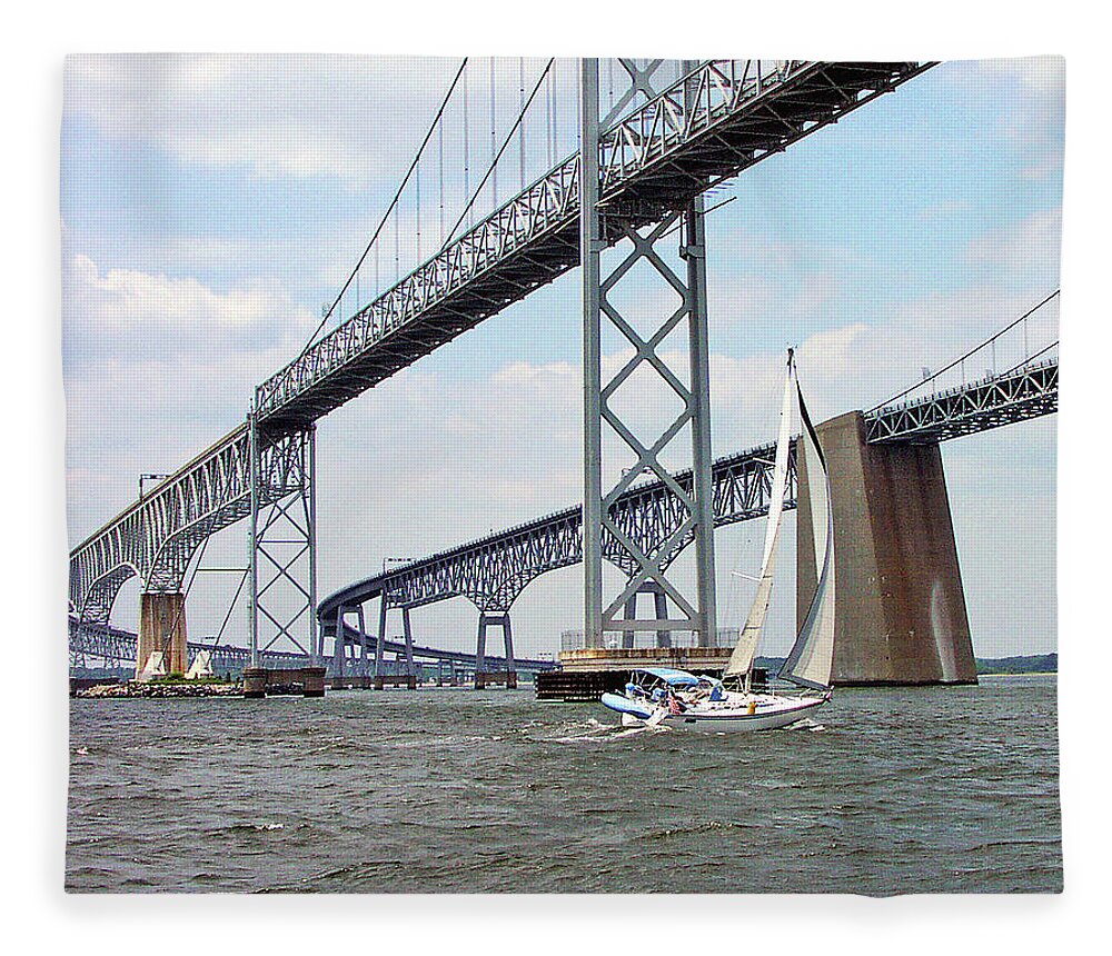 Sailing Fleece Blanket featuring the photograph Under the Bay Bridges by Minnie Gallman