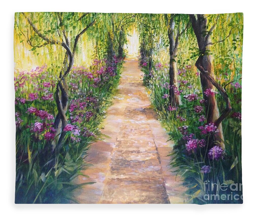 Laburnums Fleece Blanket featuring the painting Under the Laburnums Barnsley House England by Lizzy Forrester