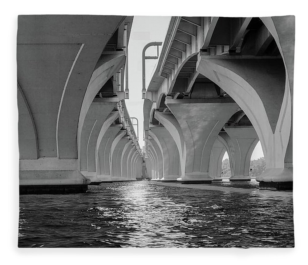 Bridge Fleece Blanket featuring the photograph Under the Woodrow Wilson Bridge by Lora J Wilson
