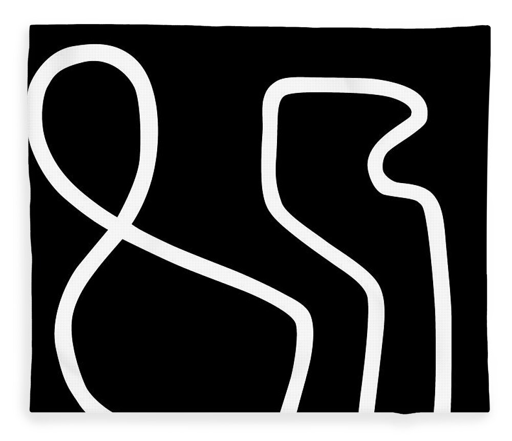 Nikita Coulombe Fleece Blanket featuring the painting Untitled VIII white line on black background by Nikita Coulombe