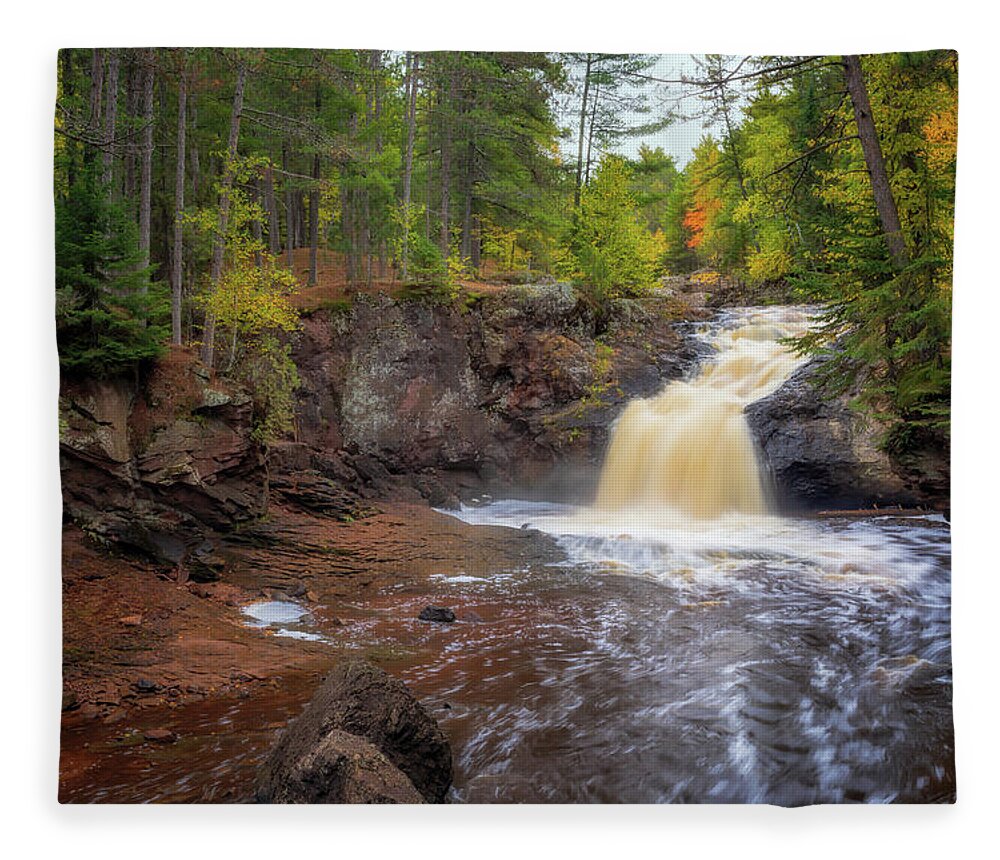 Autumn Fleece Blanket featuring the photograph Upper Amnicon Falls at Autumn by Susan Rissi Tregoning