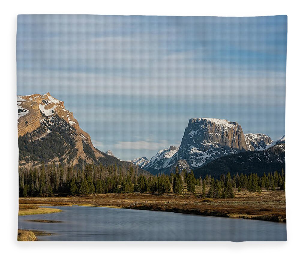 Wind River Range Fleece Blanket featuring the photograph Upper Green River with Square Top Mountain in background by Julieta Belmont