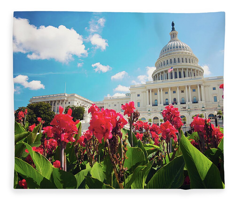 Flowerbed Fleece Blanket featuring the photograph Usa, Columbia, Washington Dc, Capitol by Henryk Sadura