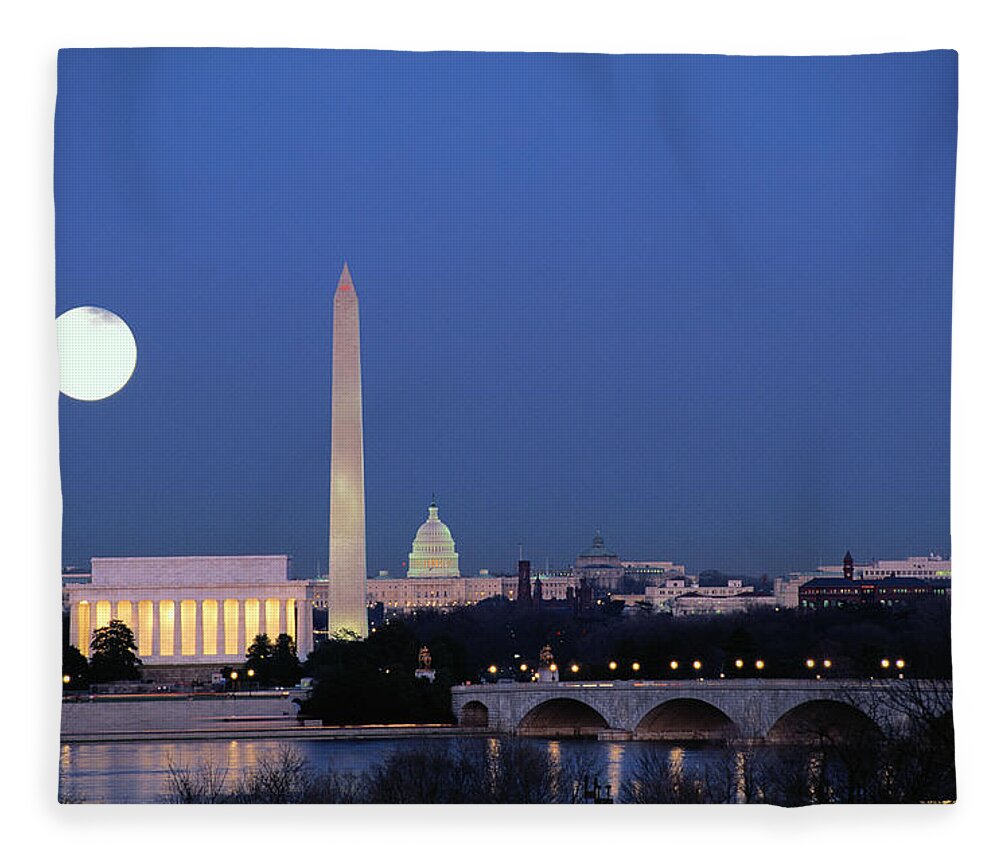 Clear Sky Fleece Blanket featuring the photograph Usa, Washington Dc Skyline, Night With by James P. Blair