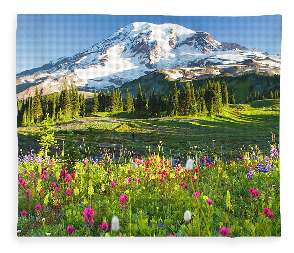 Scenics Fleece Blanket featuring the photograph Usa, Washington, Mt. Rainier National by Rene Frederick