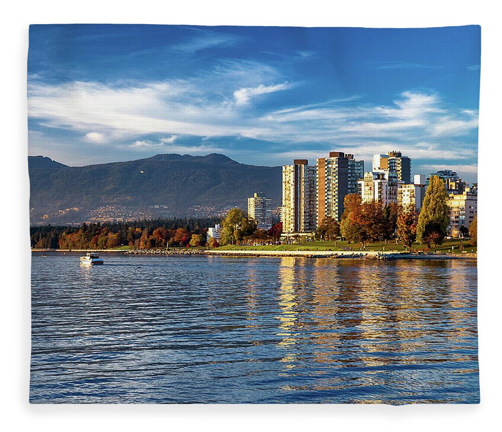 Alex Lyubar Fleece Blanket featuring the photograph Vancouver skyline by Alex Lyubar
