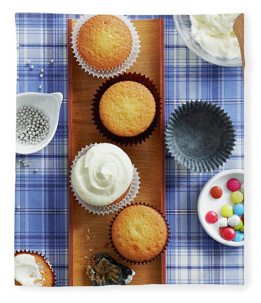 Vanilla Fleece Blanket featuring the photograph Vanilla Cupcakes With Selection Of by Brett Stevens