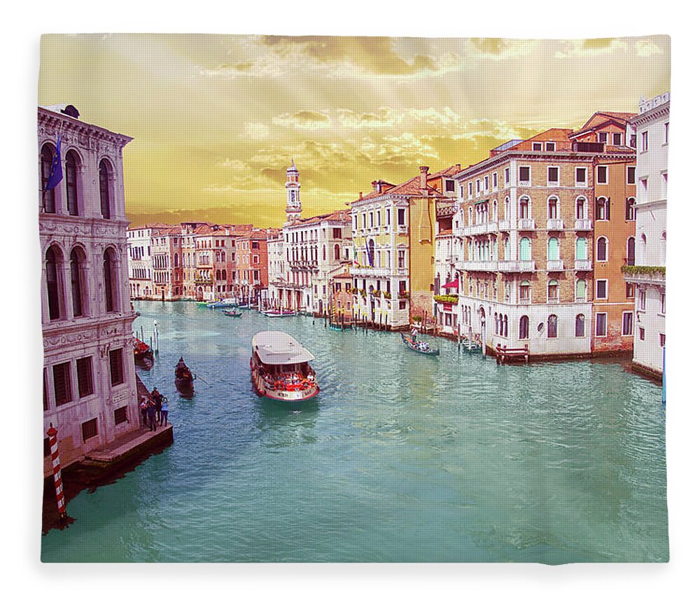 Grand Fleece Blanket featuring the photograph Vaporetto cruises down the Grand Canal by Steve Estvanik